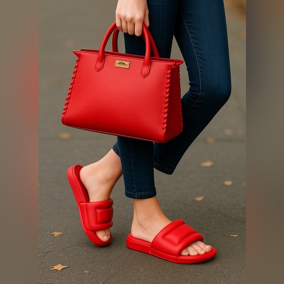 Olukai Sunbeam Slide Sandals Women’s Size 7 W Lehua Flower Red New With Tag - Picture 2 of 9